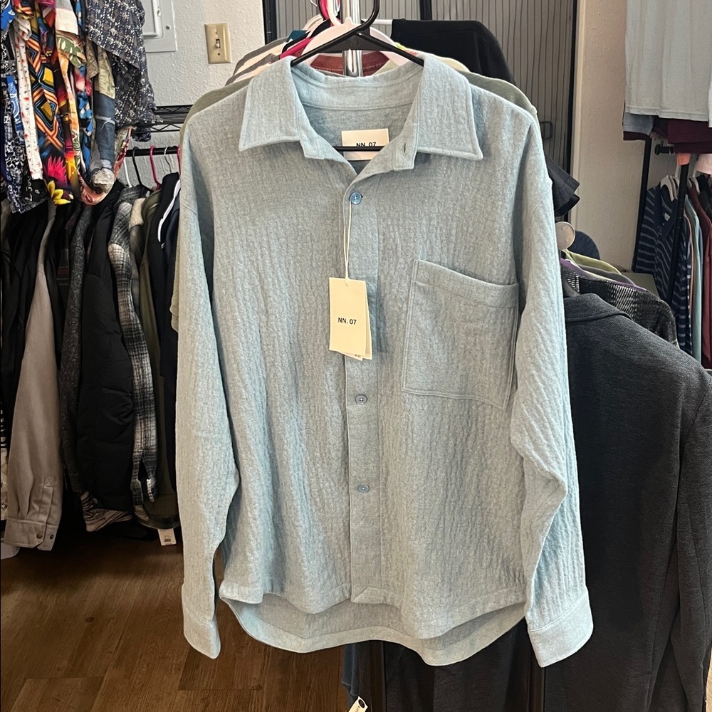 NNO7 Adwin 5366 Puckered Wool Blend Button Up Shirt Jacket..Olympic Blue